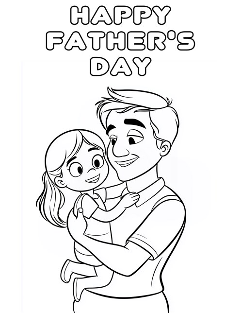 Dad holding daughter with text saying happy father’s day