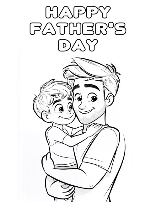 Dad holding son with text saying happy father’s day