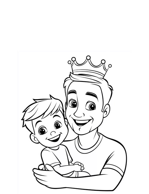 Dad with crown happily holding smiling son