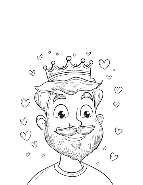 Dad with crown surrounded by hearts smiling happily