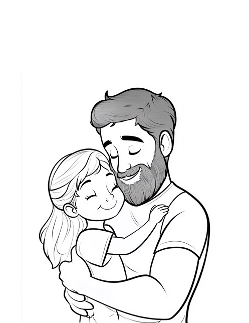 Dad with beard hugging smiling daughter lovingly