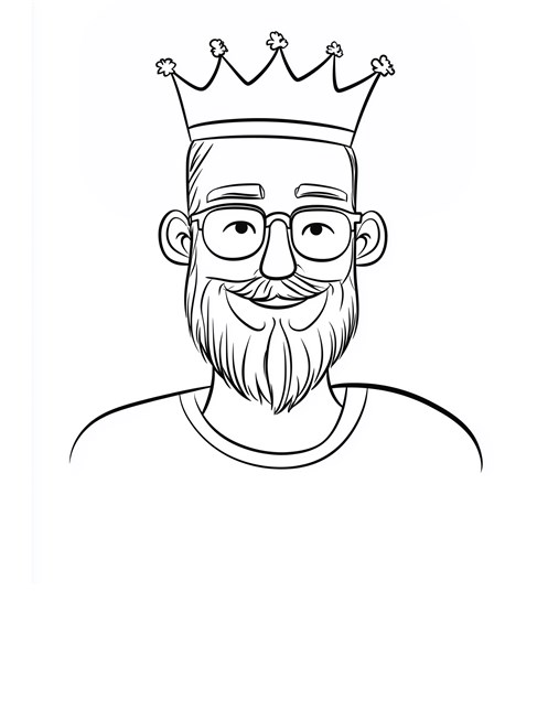 Dad with glasses and beard wearing a crown smiling happily