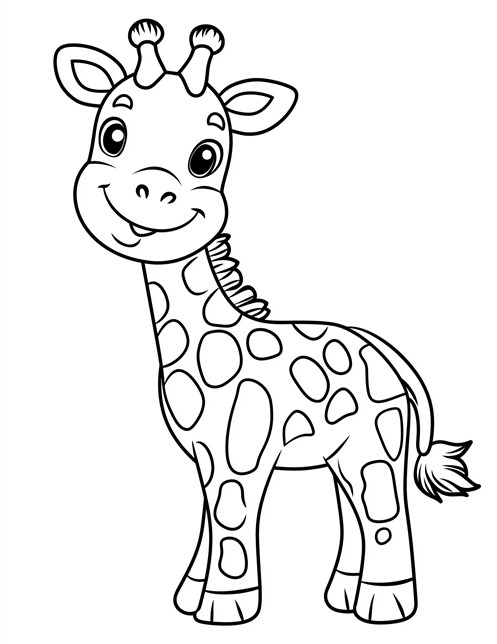 A happy cartoon style giraffe smiling with big eyes