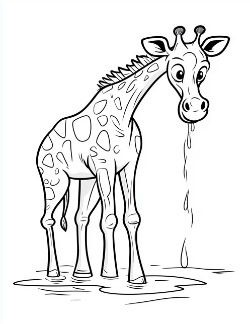 A giraffe standing in water with water dripping from its mouth