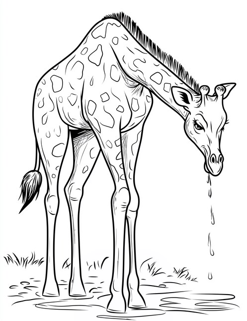 Giraffe bending down drinking water