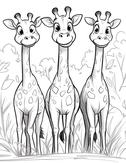 Three smiling giraffes standing together