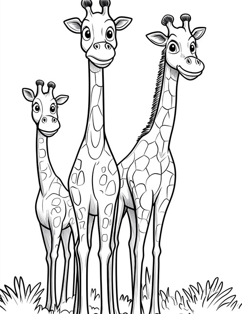 Three giraffes standing together with bushes