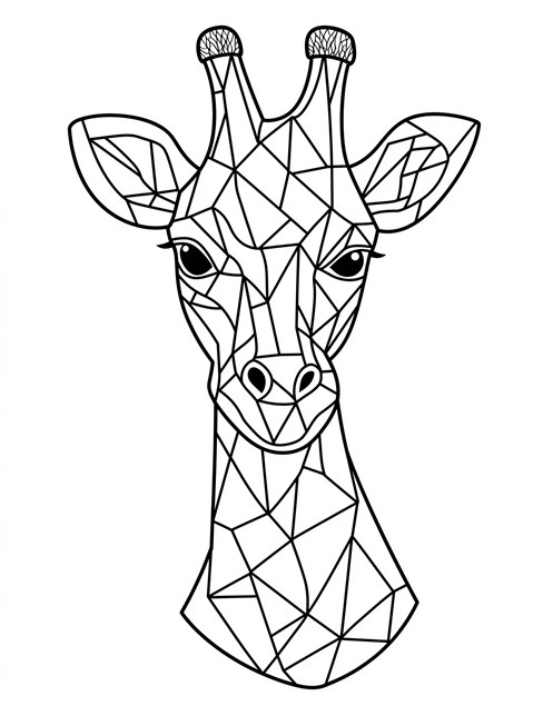 A giraffe face filled with geometric patterns