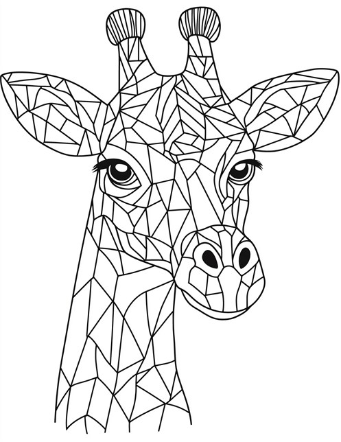 A giraffe head with geometric triangle patterns