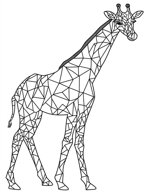 Giraffe made of triangles walking with long neck and legs