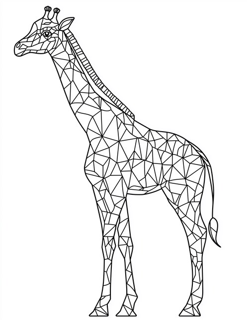 Tall giraffe with triangles all over its body standing proudly