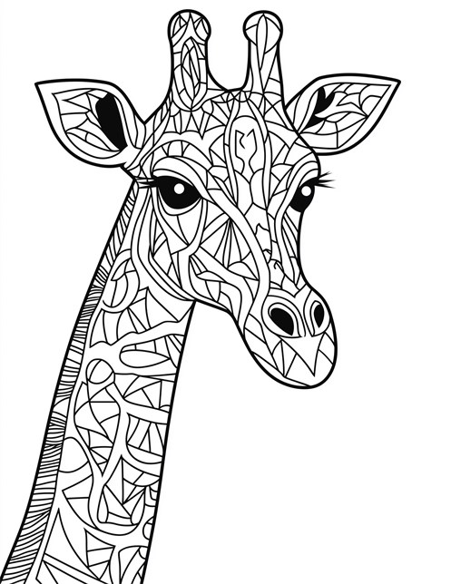 Giraffe with geometric patterns on its head and neck