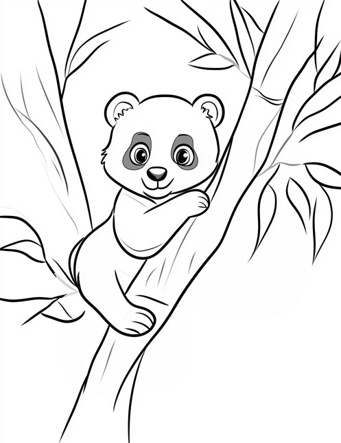 Panda climbing tree with cute and curious expression