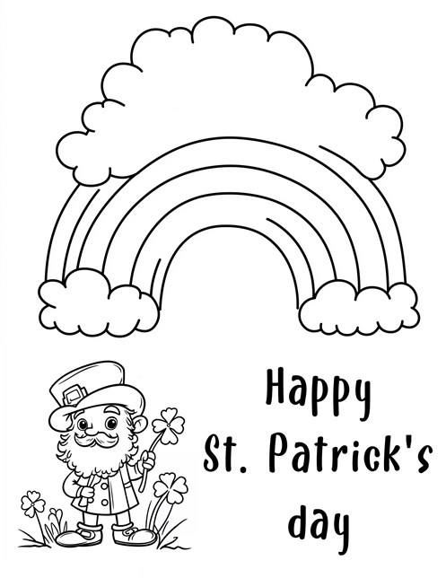 Leprechaun with clover rainbow for Happy St Patricks Day message