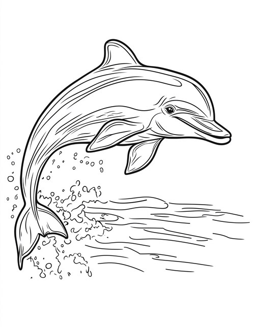 Dolphin leaping above water with waves below