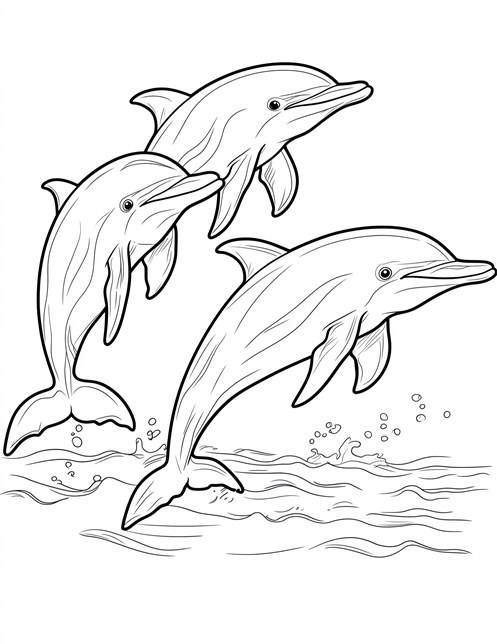 Three dolphins jumping out of the water