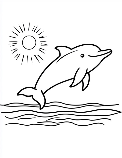 Dolphin leaping out of the water with sun in background