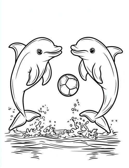 Two dolphins playing with ball in the water