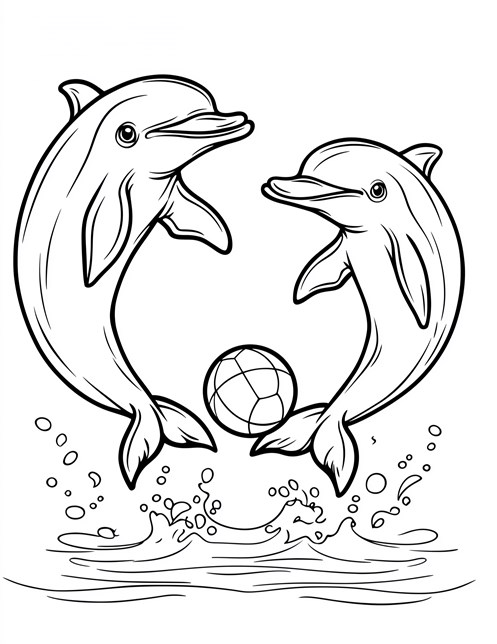 Dolphins splashing around playing with ball