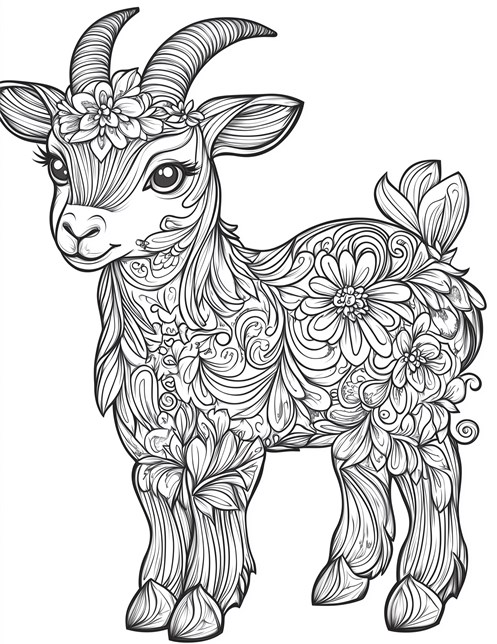 Fancy goat decorated with flowers and beautiful patterns