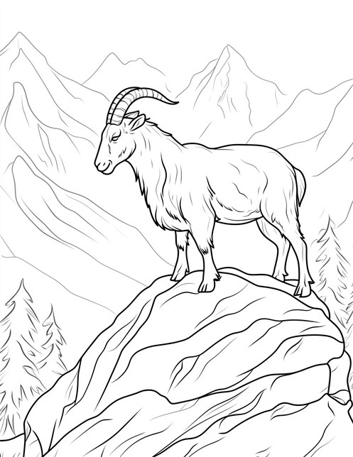 Majestic goat standing proudly on large rock in mountains