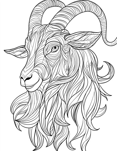 Rams head with long flowing mane and detailed patterns