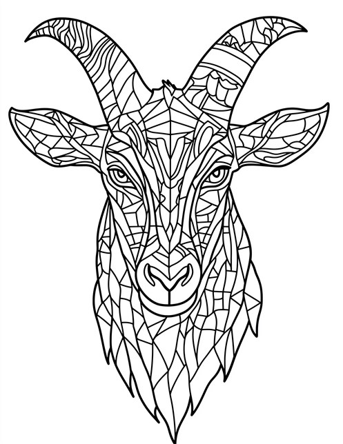 Goats head made from geometric shapes with detailed horns